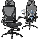 ELABEST X100 Ergonomic Mesh Office Chair with Footrest, Big and Tall Hone Desk Chair with 5D Flip-Up Arms, Adjustable 3D Lumb