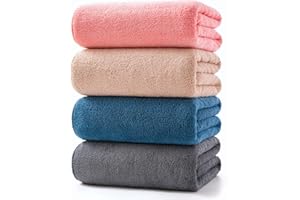 Lumimi バスタオル ふわふわ ホテル仕様 大判 瞬間吸水【70*140cm 4色4枚セット】 強い吸水速乾 肌触り お風呂上がり耐久性 バス用品（グレー、スモーキーブルー、モカブラウン、ピンク）