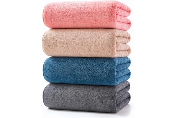 Lumimi バスタオル ふわふわ ホテル仕様 大判 瞬間吸水【70*140cm 4色4枚セット】 強い吸水速乾 肌触り お風呂上がり耐久性 バス用品（グレー、スモーキーブルー、モカブラウン、ピンク）