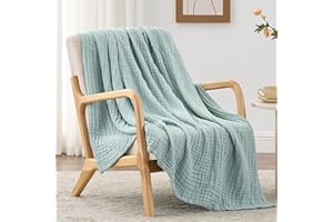 Love's cabin 6 Layer 100% Cotton Muslin Blanket, 60"x80" Twin Muslin Blanket for Couch Bed, Lightweight and Breathable Cotton Gauze for Adult, Cyan