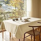 Deconovo テーブルクロス 撥水 汚れ防止 北欧 りんネット 無地 長方形 全6色 140x220CM ベージュ