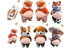 GOKEI ぷにぷに おなか シール お腹 3D 立体 ステッカー スクイーズ 猫 犬 癒し 柴犬 三毛猫 柔らかい もちもち デコシール ストレス解消 グッズ 車 スマホケース デコレーション ぽっちゃり クッションステッカー ぷっくりお腹 ドアガード 壁 衝突防止 犬3組(6点セット)-D
