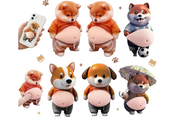 GOKEI ぷにぷに おなか シール お腹 3D 立体 ステッカー スクイーズ 猫 犬 癒し 柴犬 三毛猫 柔らかい もちもち デコシール ストレス解消 グッズ 車 スマホケース デコレーション ぽっちゃり クッションステッカー ぷっくりお腹 ドアガード 壁 衝突防止 犬3組(6点セット)-D