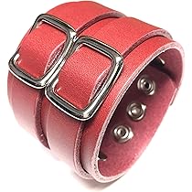 Amazon | [SKULLNEST] レッド ダブルストラップ レザー