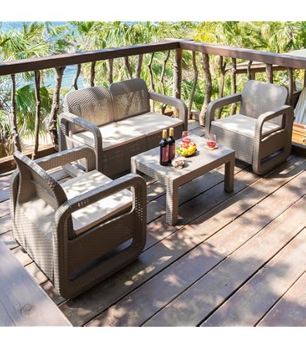 Amazon.co.jp: ガーデンファニチャー 4点 収納付き ガーデン