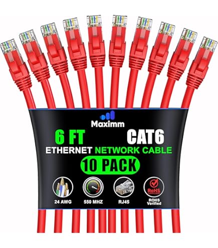 Maximm Cat 6 イーサネットケーブル 25フィート (50本パック) - 高速LANケーブル、インターネットケーブル、パッチケーブル、ネットワークケーブル - UTP、10Gbps、550MHzイーサネットコード - ピンク Amazon.co.jp: Maximm Cat 6 イーサネットケーブル 25フィート (50本