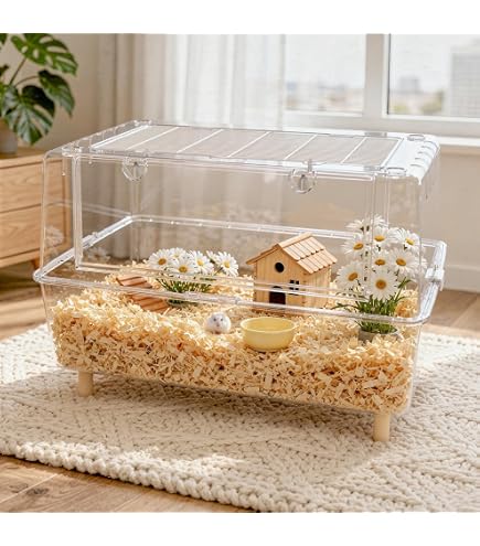 Amazon | 完全に透明なアクリルハムスターケージ、両開きドア小動物の