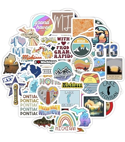 63 Pcs Michigan State Stickers Pack - Waterproof Vinyl Decals For Water Bottles & Laptops