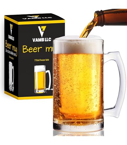 Zhehao 4-Pack 44 Oz Jumbo Beer Mugs - Dimpled Glass Steins With Handles, For Beer, Juice, Cocktails