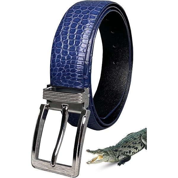 Amazon | [vinacreations] ネイビーブルー 高級 ワニ革 ベルト メンズ