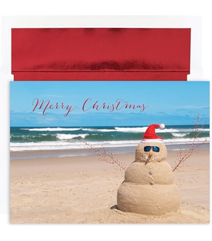 Masterpiece Palm Tree Snow Globe Christmas Cards / 16 Boxed Tropical Beach Holiday - View #7