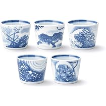 Amazon | 鳥獣戯画 そば猪口 染付 うつわ 器（同柄5個セット