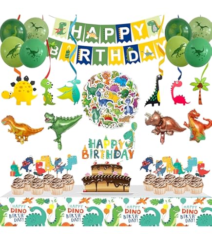 Dinosaur Birthday Party Kit - 140 Piece Blue Dino Decor Set With Balloons, Backdrop & Tablecloth