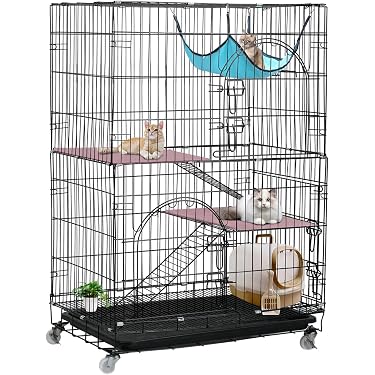猫 ケージ 1段 キャットケージ 木製フレーム キャスター付き Amazon.co