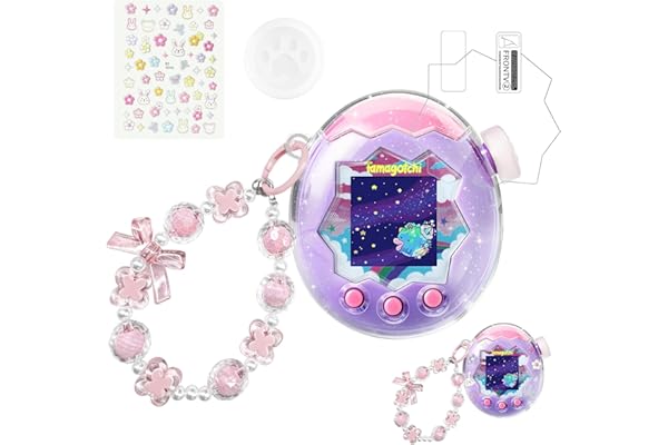 Seltureone【2026年新登場】Tamagotchi Paradise保護ケース ＋ズームダイヤルカバー 通信に対応 たまごっちパラダイスケース PC素材 可愛いストラップ飾り付き たまパラ専用PETフィルム 全周囲保護 衝撃吸収 耐久性 すり傷防止 ストラップ/ステッカー付き 紛失防止（ラメ入り キラキラクリア）
