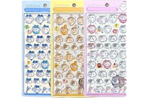 3dシール 実心 立体シールちいかわ 可愛いデコレーション3枚セッ,携帯電話飾り用 DIY用 手帳用 貼り付け可能 手芸用品大容量 スマホケース 手帳 diy (04)