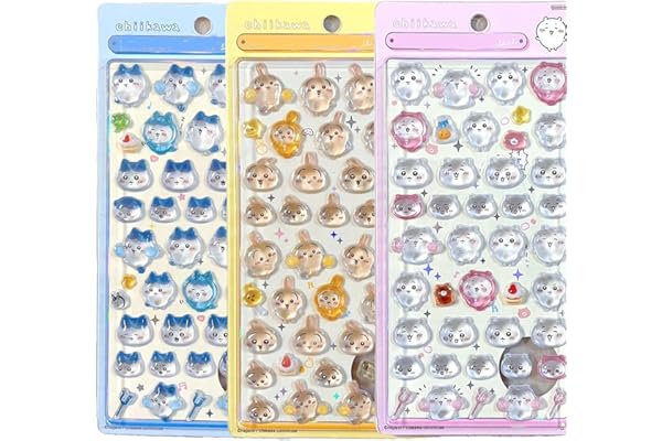 3dシール 実心 立体シールちいかわ 可愛いデコレーション3枚セッ,携帯電話飾り用 DIY用 手帳用 貼り付け可能 手芸用品大容量 スマホケース 手帳 diy (04)