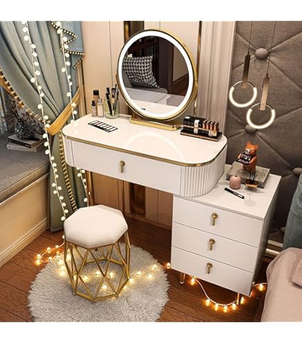 姫系インテリア　ドレッサー　サイドテーブル Amazon｜WestUx 化粧台 鏡 スツール付きドレッサー 姫系 ドレッサー