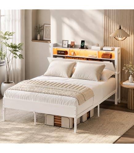 Amazon｜IKIFLY ベッドフレーム セミダブルベッド 収納宮棚付き