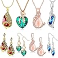 MTLEE 4 Sets Peacock Jewelry for Women Valentine's Day Gifts Crystal Necklace Earrings Peacock Waterdrop Rhinestone Pendant N