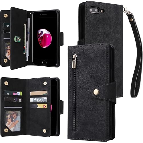 YocoverTech for iPhone 7 Plus Case,for iPhone 8 Plus Wallet Case[6 Card Slots and 1 Zipper Coin Pocket] PU Leather Stand Flip