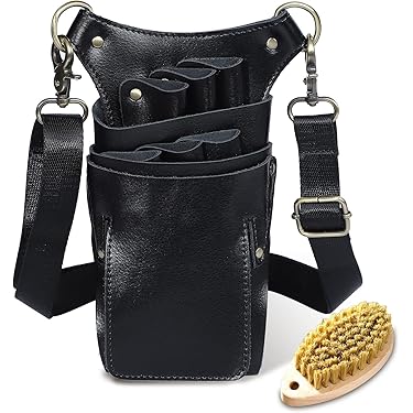 手染めダークブラウン、ハラコゼブラ 蓋付き大容量シザーケース 手染め