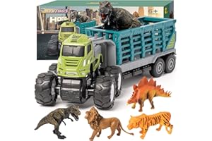 Heytoos 車 おもちゃ 恐竜 ライオ 恐竜 タイガーフィギュア 動物 4種類 車セット 電池不要 男の子 女の子 子供 入園プレゼント クリスマス 誕生日プレゼント 定番玩具
