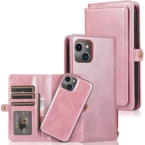 Cavor for iPhone 13 Wallet Case,2 in 1 Magnetic Detachable Case Leather Flip Cover with Stand Feature & Card Slots & Wristlet