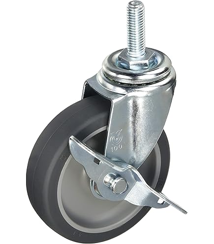 420 1MA-RB100 (M16) | キャスターのトップブランド、ハンマーキャスター M14/M16/M20*30ネジ付きステムキャスター 100mm 家用ねじ切りステム回転キャスターロックインブレーキ付き 耐摩耗性ゴ