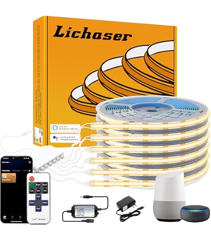 Clearhill 12V COB LED Strip Light - 16.4ft/5M, 320 LEDs/M, Cool White 6500K, High CRI90