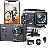 WOLFANG GA100 アクションカメラ 【64GBメモリーカード付き】 4K 2000万画素 防水40M 水中スポーツカメラ ウェアラブルカメラ EIS手振れ補正 WiFi機能 170°広角ヘルメットカメラ（外部マイクロフォン, リモコン, 2