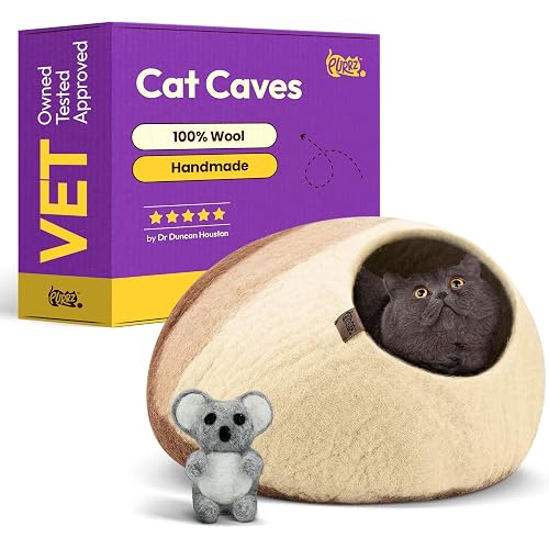 PURRZ Luxury Cat Cave Bed – Handmade Merino Wool Felt Hideaway, Vet-Designed Indoor Cat Condo, Hypoallergenic Pet House, Cozy