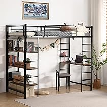 ロフトベッド シングル パイプベッド 収納棚 デスク付き 北欧風 収納 子供ベッ Amazon｜【北欧風デザイン】シングル パイプメタルロフトベッド