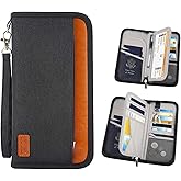 RFID Blocking Passport Wallet, RUMANLE Family Travel Passport Holder Bag Waterproof Card Organiser with Hand Strap Zip,Ticket