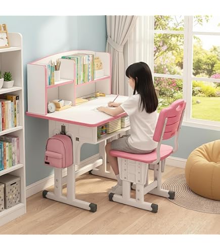 Amazon｜QQXX かわいいk*id-s 椅子付き学習机 木製人間工学学習