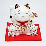 大阪 長生堂 置物 彩絵お金まねき猫 (福づくし) 貯金箱 陶器 開運グッズ オリジナル木札付