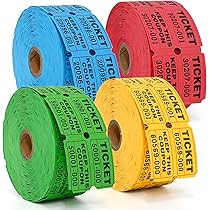 Essential 8000 Raffle Tickets - 4 Rolls, Assorted Colors, Numbered & Perforated