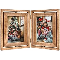 Bingkai Foto Kayu Rustic Emfogo 5x7 dengan Engsel - Tampilan Meja Putar Dua Sisi, Walnut