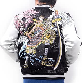 受注発注 ワンピース One Piece グッズ スカジャン メンズ 長袖 ルフィ 麦わらのルフィ モンキー D ルフィ 鎧 武者絵 桜 波 桜吹雪 刀 アニメ 海賊 漫画 集英社 リバーシブル 刺繍 Sukajan Opsj 006 メール便送料無料 Lazybonessmokehouse Net