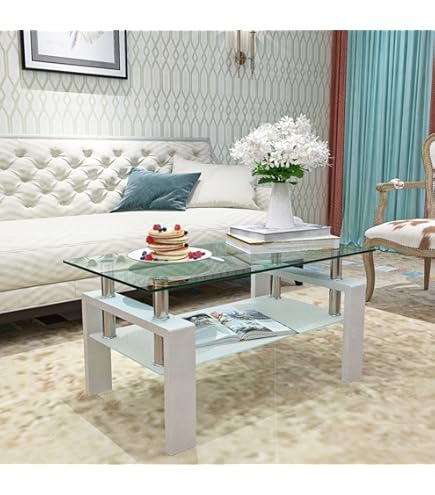 Amazon | オールガラステーブル・ガラスリビングテーブル・曲げガラス