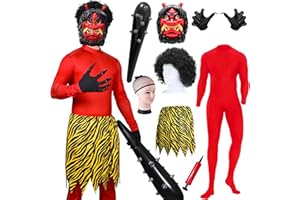 [COZENRE] 節分 鬼 衣装 コスプレ 鬼コスプレ 8点セット 筋肉 赤鬼 青鬼 仮装 鬼面 こん棒 メンズ 鬼お面 虎腰巻き 手袋付き おに 赤鬼 青鬼 鬼衣装 おに 節分 豆まき オニ退治 節分豆 舞台 演劇 イベント コスチューム 小道具