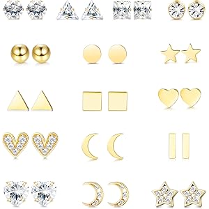 ORAZIO[オラジオ]【16ペアセット】スタッド ピアス シンプル メンズ レディース ジルコニア イヤリング 両耳 サージカルステンレス 金属アレルギー対応 (ゴールド)