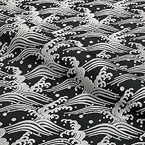 Amazon | 和柄 生地 京都 西陣織 金襴生地 荒波文 (黒・銀) 50cm