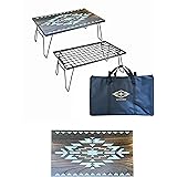OUTDOORSHIN フィールドラック オルテガ柄 ブラウン マルチラック 収納ラック キャンプ アウトドアテーブル 折りたたみ テーブル 黒メッキスチール製 収納ケース付き (ラック本体２個+木製天板Ｂカラー+収納ケース)