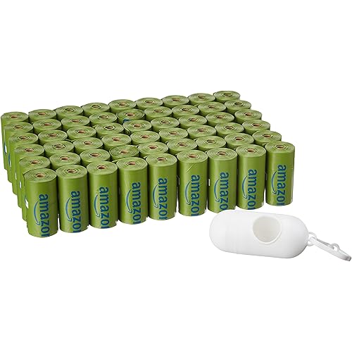 Amazon Basics Dog Poop Bags with Dispenser and Leash Clip, 33.02 x 22.86 CM, Talcum Powder Scented - 810 Bags (54 Rolls)