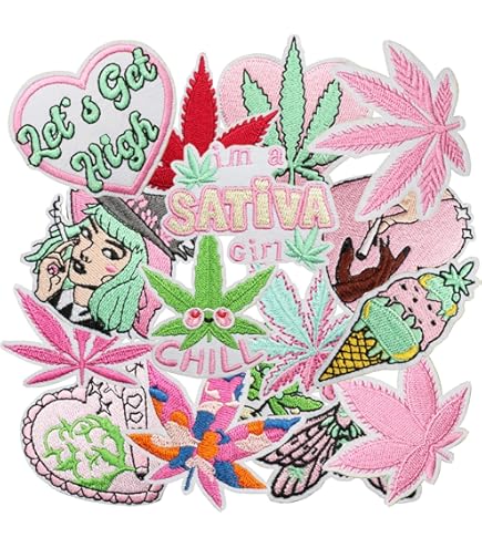 Patch Termoadesivo Ricamato Foglia Di Marijuana – Hippie Boho Retro – 8,3x8,9cm