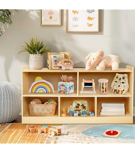 Amazon｜OOOK モンテッソーリ おもちゃ棚 2段 木製収納棚 子供用