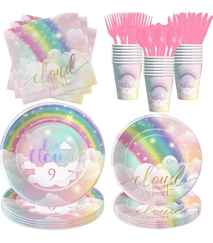 Fotohintergrund „On Cloud 9“ Für 9. Geburtstag – Regenbogen-Wolken Design, 2,1x1,5m Aus Baumwolle