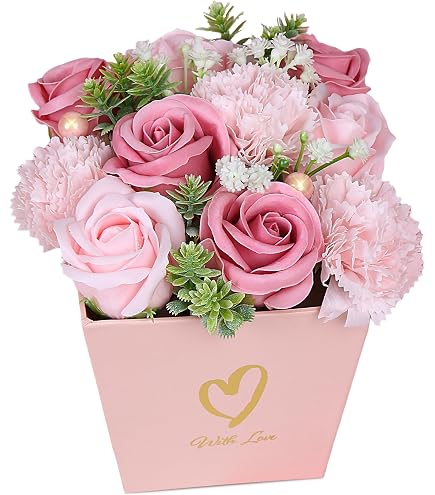 Amazon｜薄い色 癒す花 2ベア13輪 ソープフラワー 花束 バラ 造花 枯れ