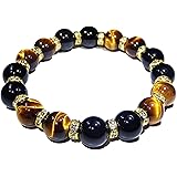 開運∞【 大きいサイズ メンズ 19cm 】【 金運/仕事運 】タイガーアイ オニキス 天然石 【AAA】 【 パワーストーン ブレスレット メンズ L 】 幸運 浄化 水晶 大玉 叶石 ゴールド